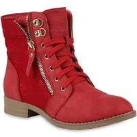 VAN HILL 815442 Schnürstiefelette Damen Schnürstiefeletten Spitze Stiefeletten Zipper Worker Boot