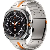 Wigento Smartwatch-Armband Für Samsung Galaxy Watch Ultra 47mm Three Bead Metall Armband Orange, Titanlegierung Armband, verstellbare Länge, schweiß- und wasserfest.