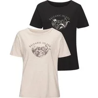 Vivance T-Shirt mit schimmerndem Frontprint (2er-Pack) aus luftiger Baumwoll-Qualität