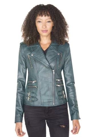 Damen Leder Vintage Brando Bikerjacke-Orlando