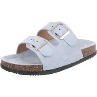 Ital-Design Damen Komfort Sandale mit Schnallen für Freizeit und Alltag Pantolette (91117301) Flach Pantoletten in Hellblau