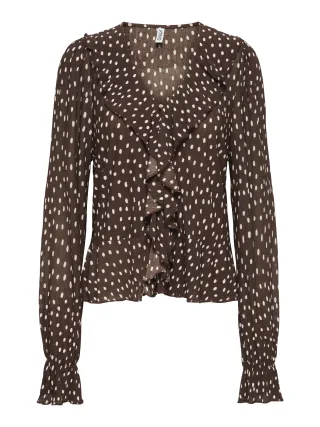 ONLY - ONLKAFIE L/S FRILL TOP CS WVN Coffee Bean - Gr. - S