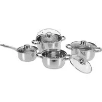 Koopman Topf-Set Kochtopfset Küchenset Edelstahl Silberfarbend 8 Tlg. Set, Aluminium (Set, 1-tlg., Packung), Silberfarbend, Gas, Kochset, Induktion, Elektro