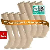 sockenkauf24 Stützkniestrümpfe Kompressionsstrümpfe Reisestrümpfe Stützstrümpfe mit Kompression (Natur, 4-Paar, 43-46) aus Baumwolle für Damen & Herren mit Komfortbund