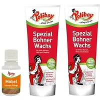 poliboy 6325001, 2er Spezial Bohner Wachs + Möbel Probe Fussbodenreiniger (Pflege für Fußböden aus Holz, Kunststoff oder Stein - Made in Germany)