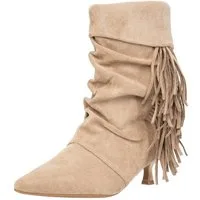 Salinyang Damen Stiefeletten mit Fransen in Wildlederoptik – Kitten Heels Stiefelette