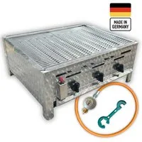 BlueCraft Gasgrill 3 flammig Brenner Edelstahl Gastrobräter Profi Gastrogasgrill mit Rost, mit Gas Schlauch und Druckminderer Tischgrill robust Made in Germany