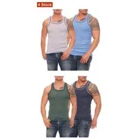 Cocain underwear Unterhemd Farbiges Herren Unterhemd Feinripp Vollachsel Baumwolle Hemd bunt (Packung, 4-St) produziert in Europa, farblich abgesetzte Träger und Halsausschnitt