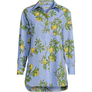 Lange weite Bügelfrei-Bluse für Damen in Petite-Größe, Damen, size: petite, Blau, Baumwolle, by Lands' End