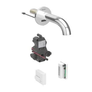 Geberit Piave Infrarot-Waschtischarmatur 116265211 Wandmontage, Generatorbetrieb, UP-Funktionsbox, hochglanz-verchromt, ohne Mischer, 17cm