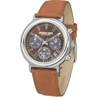 Jacques Farel Solaruhr ORST3002 nachhaltige Herren Damen Armbanduhr Recycling-Stahlgehäuse Lederband 5 bar, Analog Braun Blau Multifunktion Chrono Datum 24h Ø41 mm