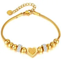 RAIKOU Armband Herz Edelstahl Goldfarben mit Zirkonia, Verstellbares Perlenarmband, Herz-Anhänger mit Zirkonia