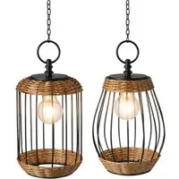 formano Gartenfigur 2er Set Solar Hängelaterne Rattan & Metall 23cm LED Außenlaterne IP44