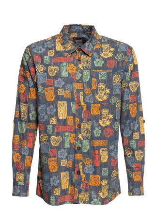 King Kerosin Herren Allover Printed Hemd Tiki's mehrfarbig