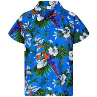 King Kameha Hawaiihemd "Cherry Parrot" Funky Hawaiihemd Herren Kurzarm Fronttasche Sommerhemd
