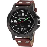 Eichmüller Quarzuhr Herrenuhr 45 mm Fliegeruhr mit schwarzem Zifferblatt RE1006, braunes Lederband