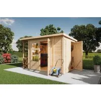 Karibu Gartenhaus Multifunktionshaus 1 Pultdach, BxT: 300x186,5 cm, naturbelassen oder terragrau, Made in Germany