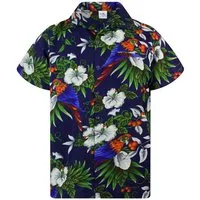 King Kameha Hawaiihemd "Cherry Parrot" Funky Hawaiihemd Herren Kurzarm Fronttasche Sommerhemd