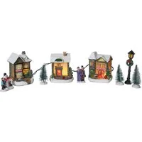Spetebo Weihnachtsdorf LED Weihnachtsdorf - Set 10-teilig, Weihnachtsszene mit Häusern, Figuren, Tannen, Laterne