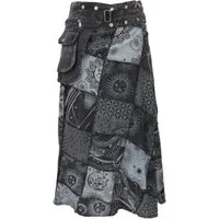 Guru-Shop Minirock Wickelrock, langer Rock mit Druckknöpfen, Boho.. alternative Bekleidung