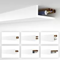 HEXIMO Winkelprofil (Rohrabdeckung weiß 1,7 meter Profile - XPS Abdeckleisten für Heizungsrohre, L-Profil Rohrverkleidung Winkelleiste Modell: HRA-5 - 68x200 mm (10,2 meter / 6 Leisten)
