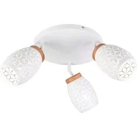 Reality Leuchten Deckenleuchte BIDAR, Deckenlampe mit 3 schwenkbaren Spots, exkl 3x E14 max 10W, Leuchtmittel wechselbar, warmweiß - kaltweiß, Metall-Lampenschirm mit Lasercut Muster und Holz-Dekoelement Ø 58cm