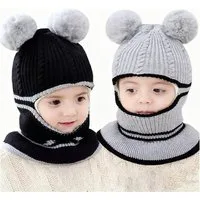 Mutig Schlupfmütze Baby Unisex Mütze 2 Stück Süßer Bär Kleinkind Earflap Beanie Warm (Kindermützen Herbst Wintermütze für 1-6 Jahre)
