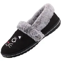 Skechers 33355-BLK Hausschuh Flauschige Pantoffeln mit niedlichem Katzengesicht