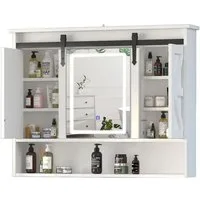 radelldar Badezimmerspiegelschrank mit LED-Beleuchtung, Medizinschrank 80×13×75 cm (1-St) Wandschrank mit Schiebespiegeltür