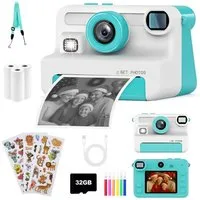 FOSMET Kinderkamera Sofortbildkamera,1080P 2,4" Display Digitalkamera Kinder Kinderkamera (30 MP, 8x opt. Zoom, inkl. Lustige Kinderspielzeug Geschenke für Jungen & Mädchen von 3-12 Jahren, 30MP Sofortbildkamera Kinder mit 32GB Karte & 3 Rollen Druck