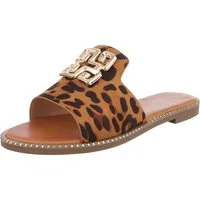 Ital-Design Elegante Damen Slippers mit luxuriöser Verzierung Pantolette (89929968) Blockabsatz Pantoletten in Braun
