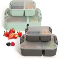 Hausfelder Lunchbox Brotdose 4er Set, 2x groß, 2 x klein, Anthrazit/Hellgrün, Kunststoff, (4er Set, 4-tlg), spülmaschinengeeignet, langlebig, bruchfest, BPA-frei