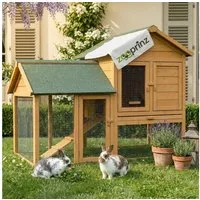 Zooprinz Kleintierstall Hasenfarm mit Auslauf 150x118x96 cm (BxHxT), Massives Kiefernholz, Bitumen Klappdach