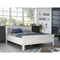 FORTE Bett KASHMIR, Belastbarkeit 250 KG, dekoratives Kopfteil (Liegefläche 180 x 200 cm, B x H x T: ca. 191 x 99x 210 cm), Bett im Landhaustil, pflegeleicht, Dekor Pinie Weiß