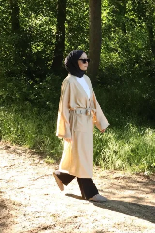 Damen's Tasche Mit Gürtel Lang Kimono Nerz