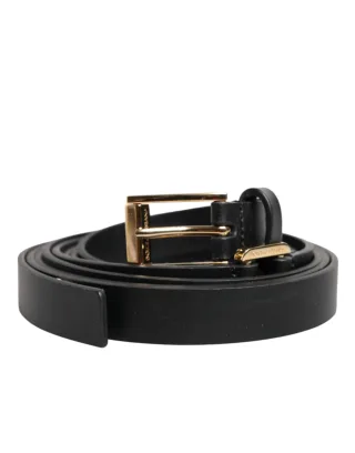 Dolce & Gabbana Schwarzer Leder-Gürtel mit doppeltem Riemen und goldener Schnalle