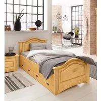 OTTO home Massivholzbett Konrad, Stauraumbett, Messinggriffe, rustikaler Landhausstil, mit FSC®-zertifiziertem Massivholz, Liegehöhe 40 cm