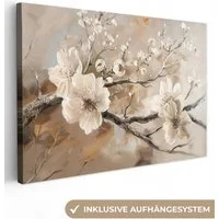 OneMillionCanvasses® Leinwandbild Blumen - Natur - Weiß - Blüte - Abstrakt, Fotodruck (1 St), Leinwand Bilder Klein, Wand Dekoration Aesthetic 30x20 cm