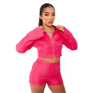Missy Empire - Jacke für Damen, Mit vorderem Reißverschluss, Maßgeschneidert, Glockenärmel (Pink)