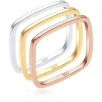 Elli Ring-Set Tri-Color Statement Viereck Set 925 Silber vergoldet