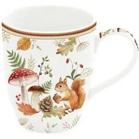 EasyLife Tasse Autumn Breeze, Porzellan, Spülmaschinengeeignet, Weiß, Herbst, Blätter, Eichhörnchen, H: 9cm