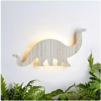 Lights4fun LED Wandleuchte Holz Wandlampe Dinosaurier Diplodocus