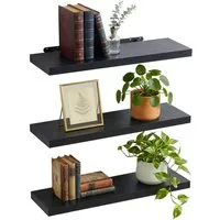 relaxdays Wandregal im 3er Set, schwarz, 80 cm