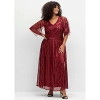 Sheego Etuikleid Abendkleid Kurzarm mit Pailletten und Meshrock