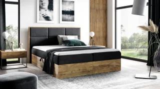 Boxspringbett Schlafzimmerbett BARTEL 140x200cm Stoff Schwarz inkl. Bettkasten