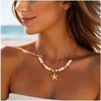 ROUGEMONT Statementkette Moderne Muschel Halskette Damen Sommer Halskette Beach Style, Wasserfest