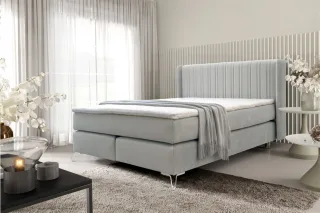 Boxspringbett Schlafzimmerbett AGNUS 180x200cm in Stoff Salvador Hellgrau