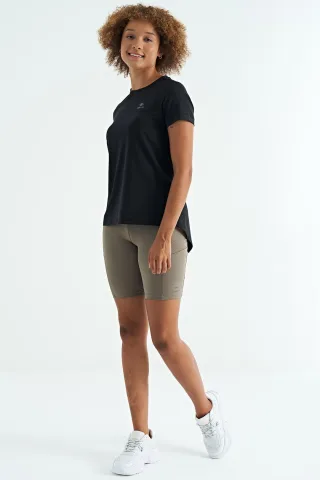 Damen entspanntes Rundhals-T-Shirt mit seitlichen Schlitzen