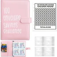 BlingBin Ringbuchmappe Geldsparbinder Budget Planner, 100 Umschläge A5-Spar-Challenge-Ordner (1er Set, 1-St., 25 Blatt Vierer-Kartonfolie + ein Blatt 100-Tage-Kartonpapier), Budgetplaner Geld Organizer Sparbuch, Finanzplaner, für Zuhause Schule