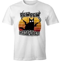MoonWorks Print-Shirt Herren T-Shirt Pew Pew Madafakas Katze Western Cat Meme Fun-Shirt mit Print